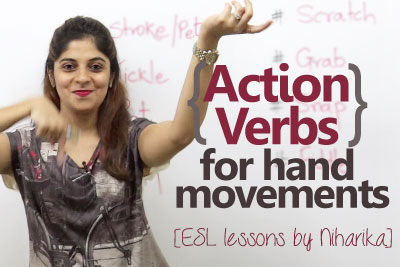 English lesson to learn action verbs with hand movements